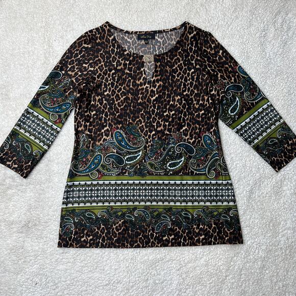 Melissa Paige Leopard Print Blue Green Pattern Tunic Large - Picture 1 of 9